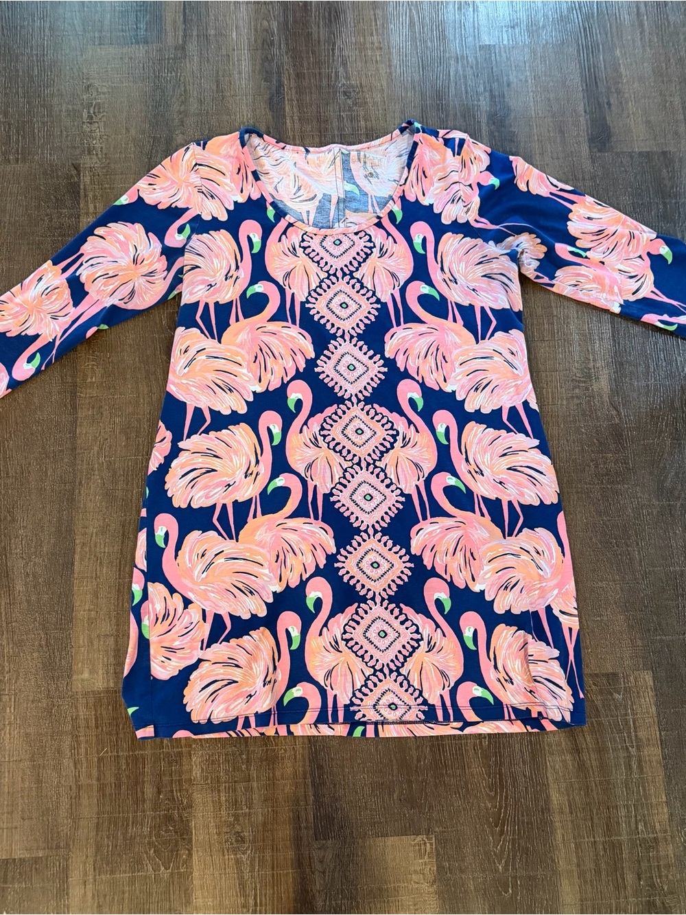 Lilly Pulitzer Navy Dress with Pink Flamingo Print